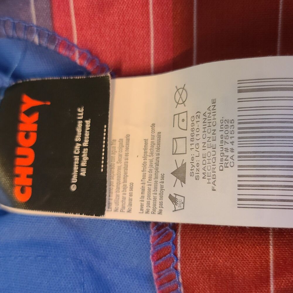 Good Guys Chucky Striped Long Sleeve Overalls Costume Youth L 10/12 Halloween - Picture 4 of 5
